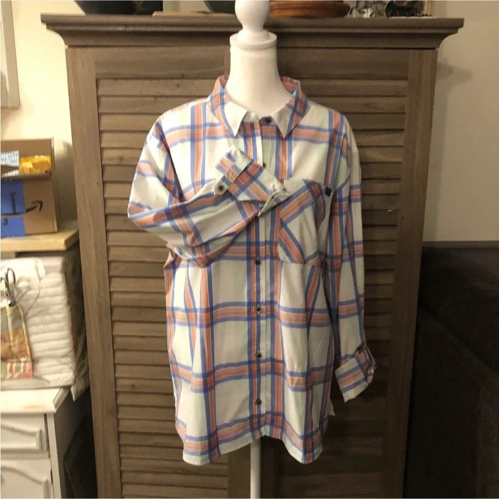 LL Bean Women’s SunMart Plaid Everyday Woven Shirt Long Sleeve Roll Tab XL
